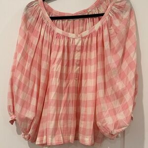 Doen Jeanne Pink and White Gingham Checkered Blouse Medium